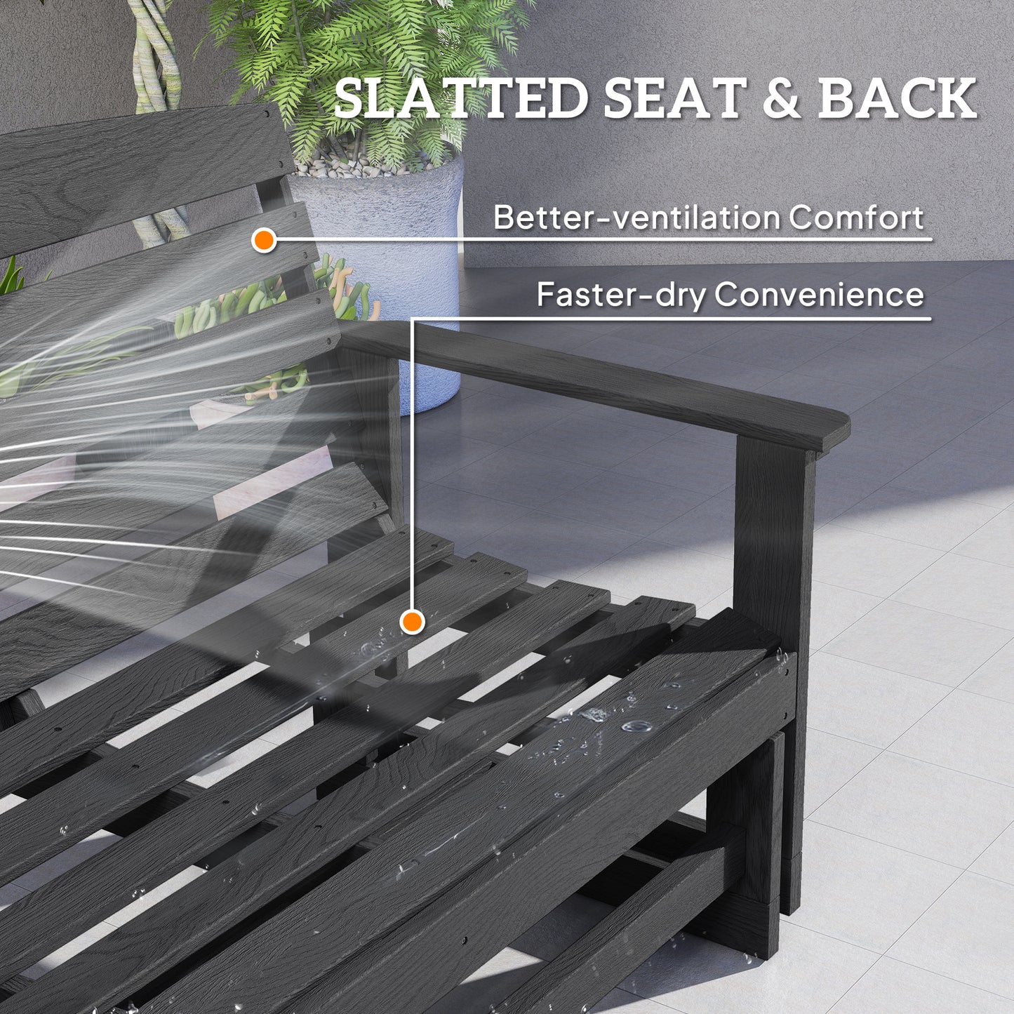 Patio Glider Bench - HDPE Slatted Double Rocking Chair, Distressed Black