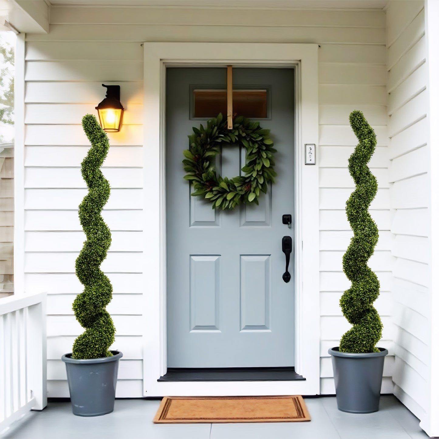 6FT Artificial Spiral Boxwood Topiary Trees - Green, 2pcs Set