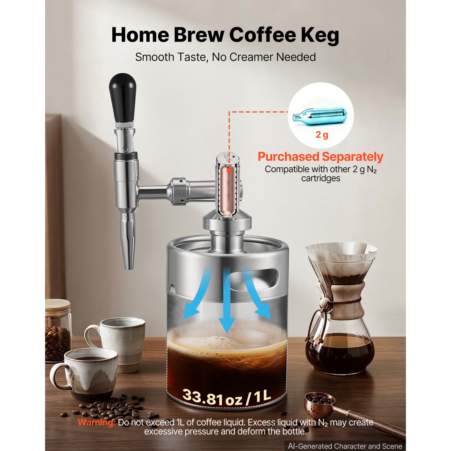 Nitro Cold Brew Coffee Maker 68 Oz Nitrogen Dispenser System for Home Use