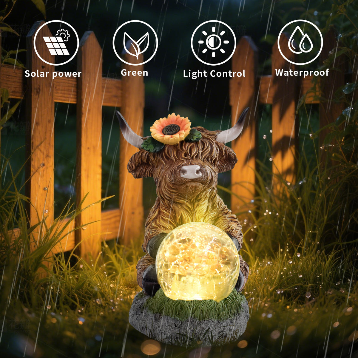 Highland Cattle Solar Garden Lamp Outdoor Decorative Light Yard Ornament