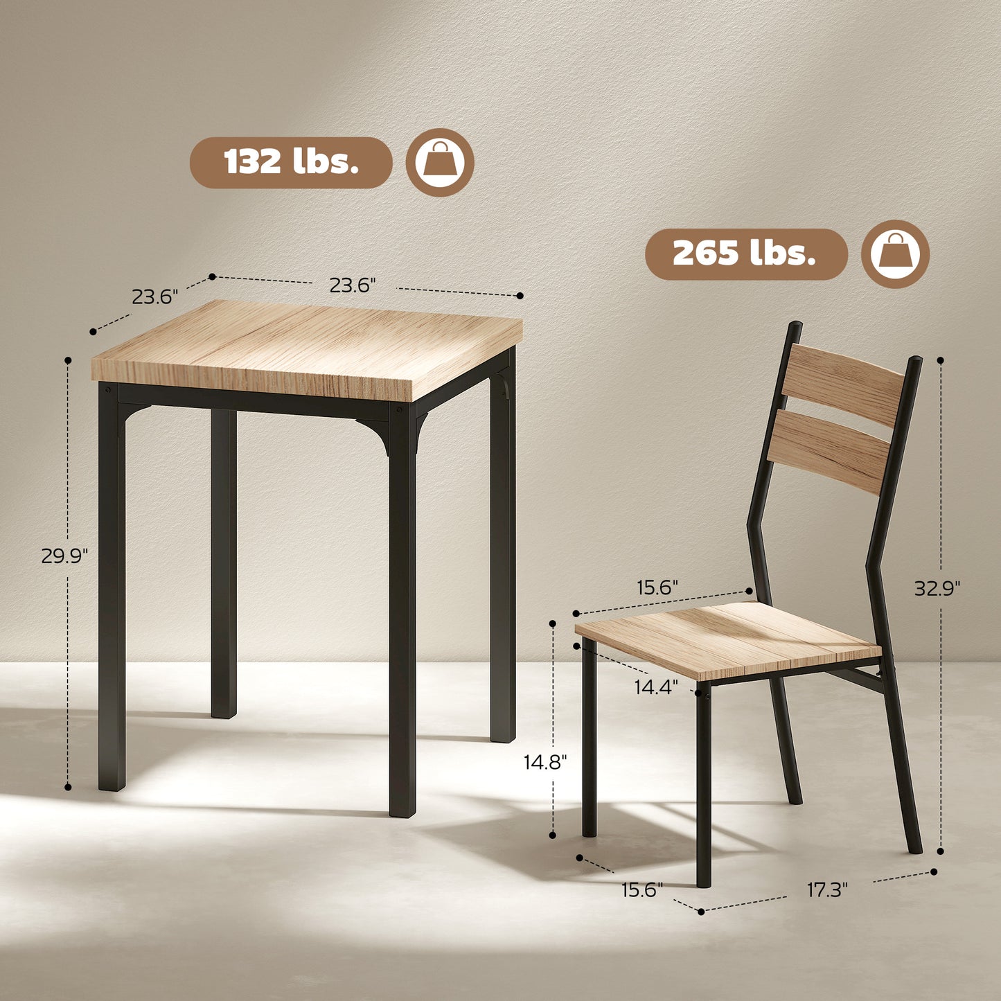 3-Piece Dining Table Set for 2 - Modern Kitchen Nook Furniture