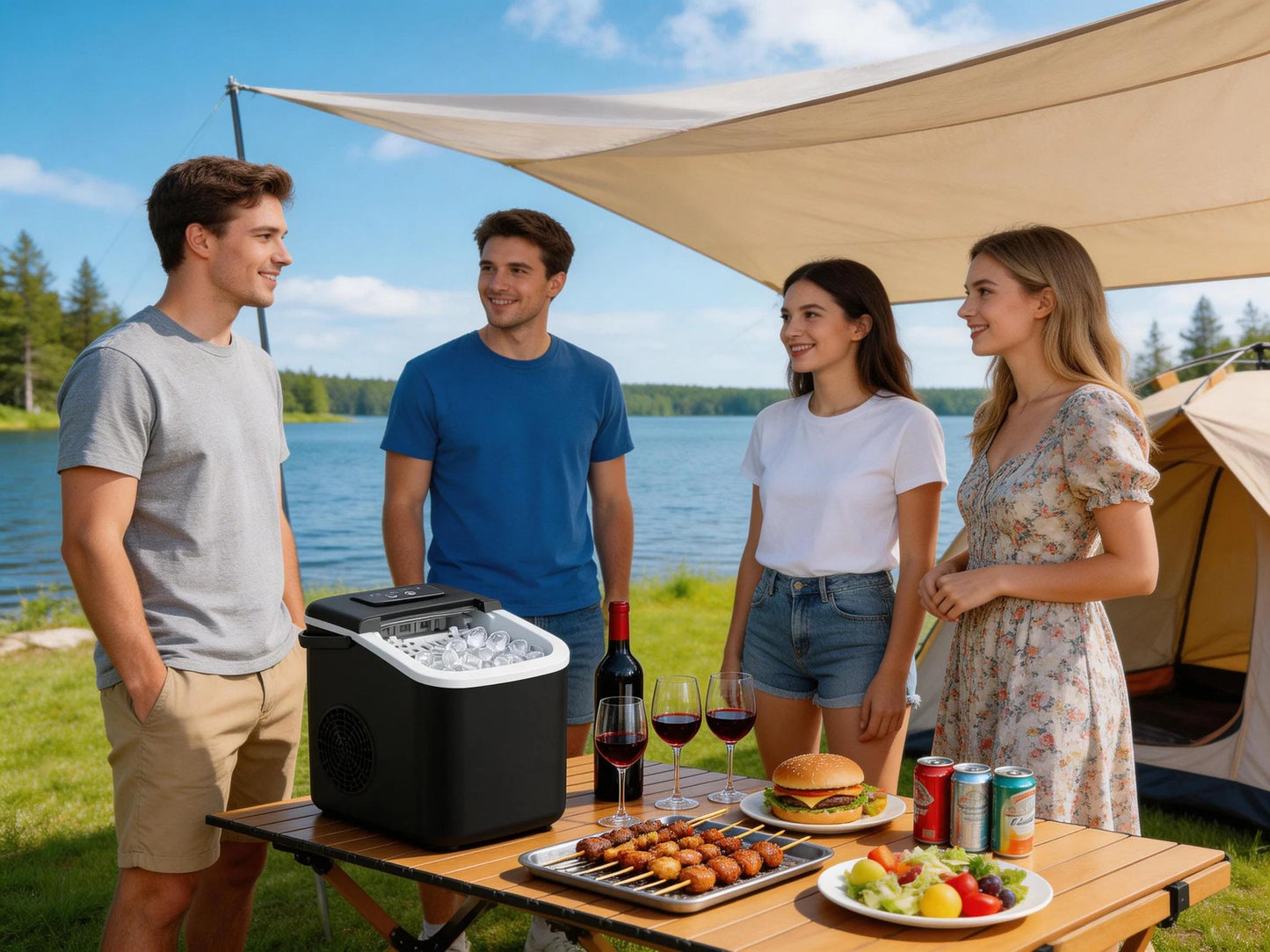 Portable Countertop Ice Maker Compact, Self-Cleaning, With Handle