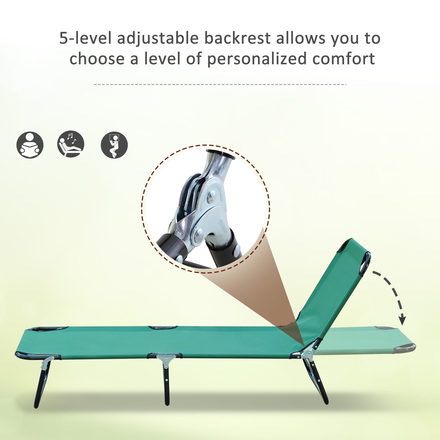 Folding Patio Lounge Chair - 5-Level Adjustable Backrest in Green