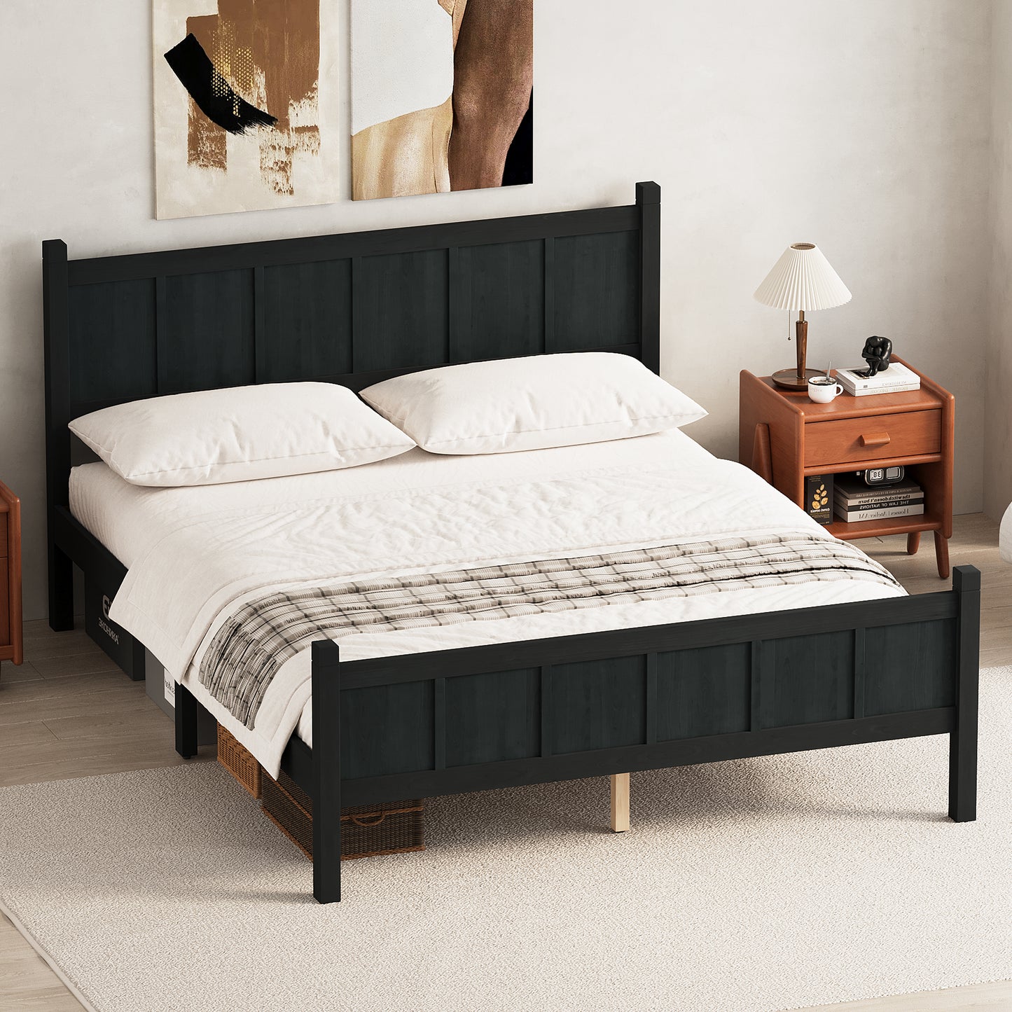 Queen Size Flat Panel Bed With Headboard & Footboard, Minimalist