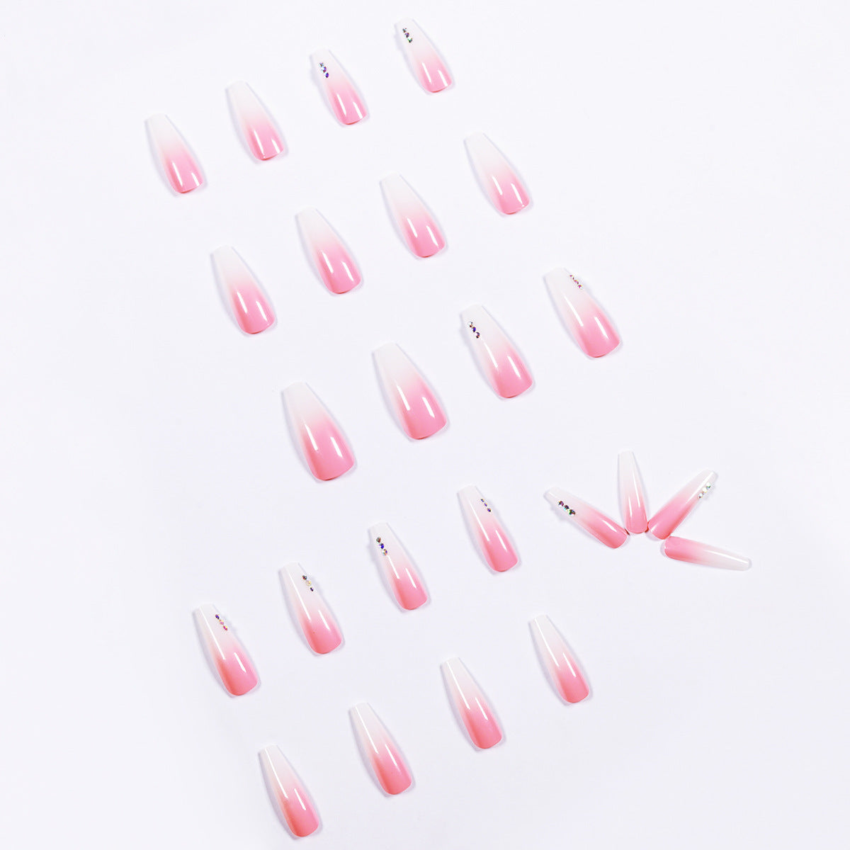 Gradient Rhinestone Nail Stickers Set - 24 Pieces for Nail Art