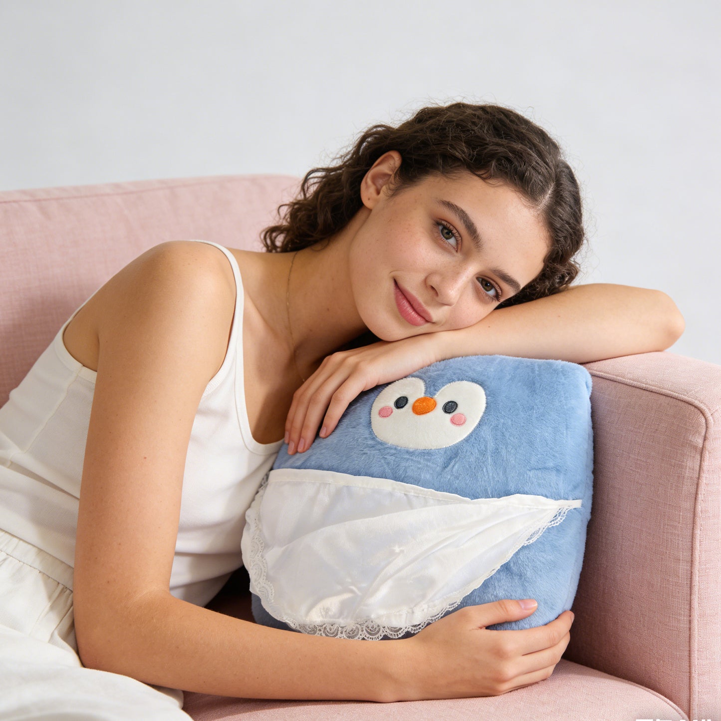 Penguin Back Support Pillow - Blue