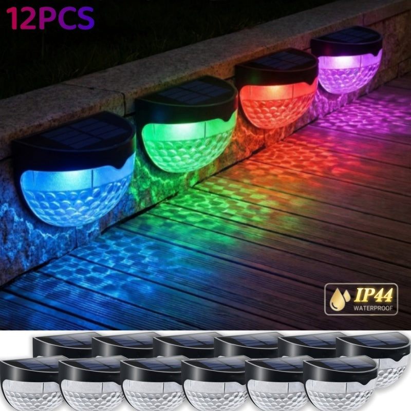 12 PCS RGB Solar Fence Lights - Waterproof Outdoor Wall Deck Step Lighting
