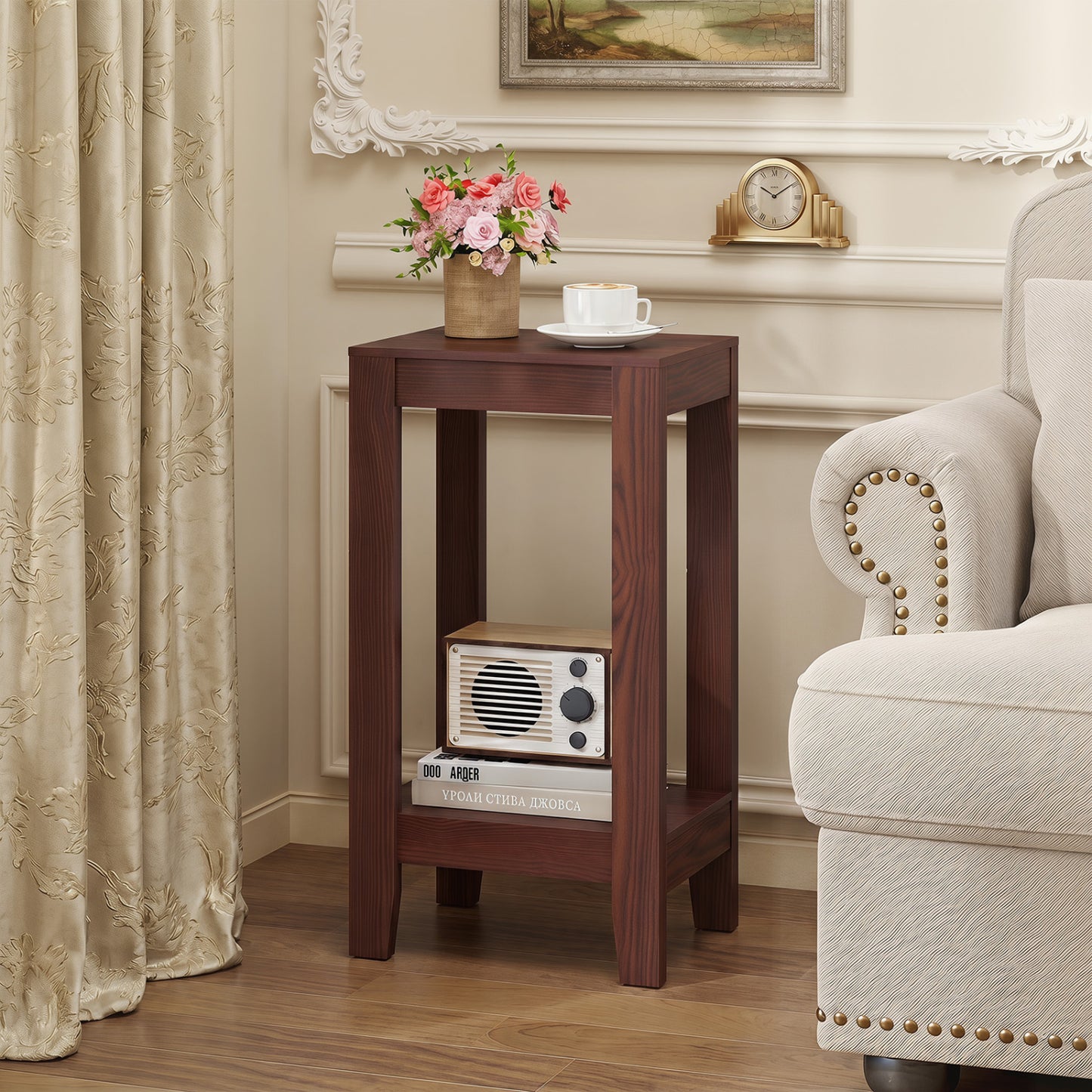 Compact Wooden End Table with Storage Shelf - Versatile Use