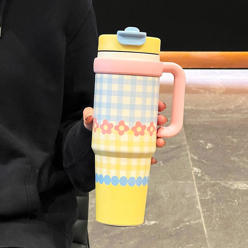 Large Capacity Thermal Insulation Cup with Straw - Stainless Steel Travel Mug