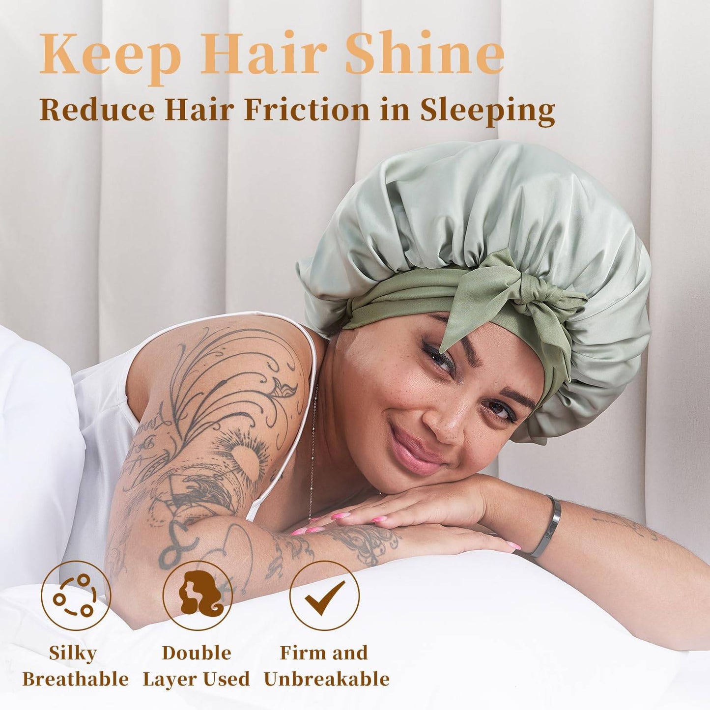 Adjustable Satin Hair Bonnet for Sleeping - Double Layer Silk Hair Wrap