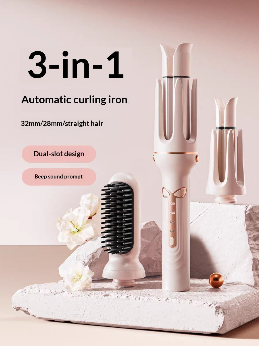 Multi-functional 3-in-1 Curling Wand & Straightener - Pink & Purple