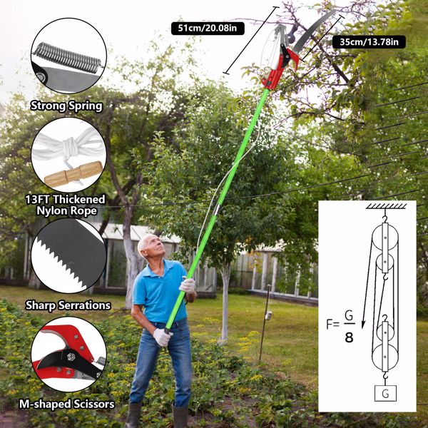 Extendable Manual Pole Saw & Pruner 28ft Tree Trimming Kit with Safety Gear