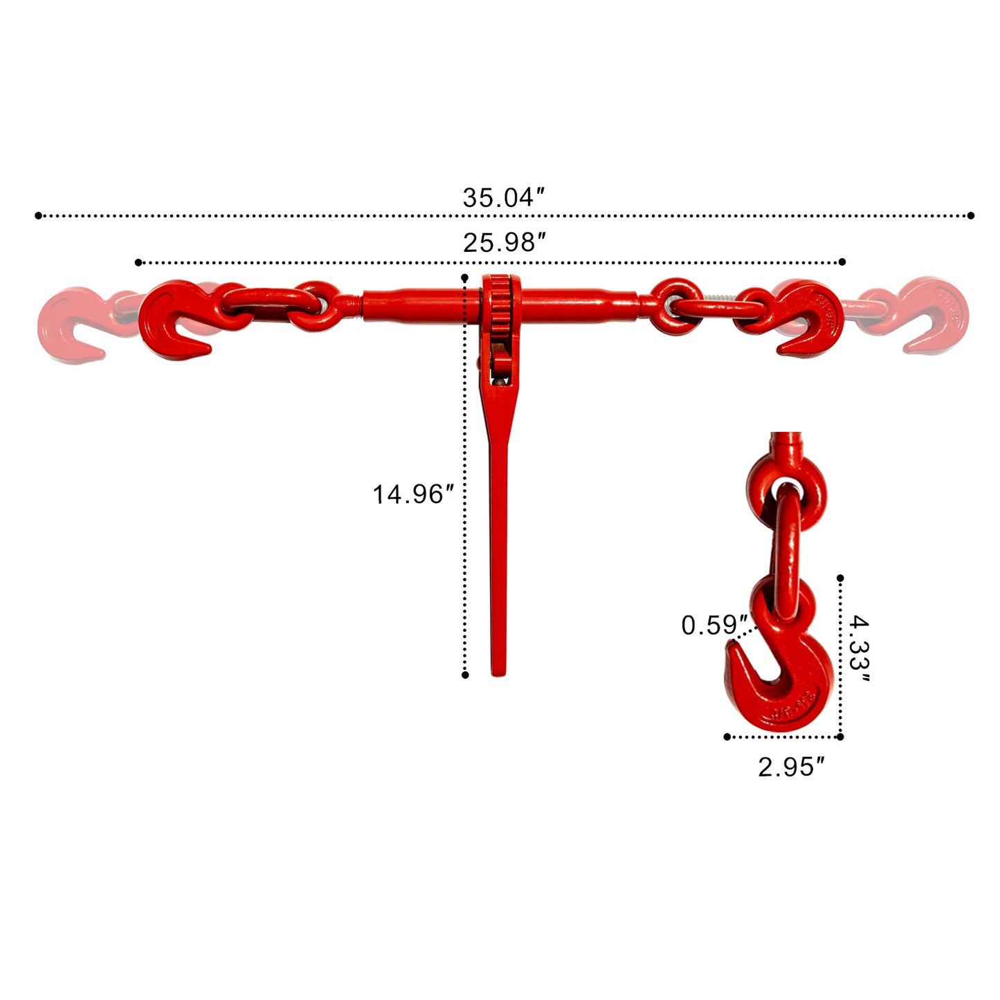 Heavy Duty Tow Chain Bridle with Hooks - 14FT Alloy Steel Recovery Chain - Red or Yellow