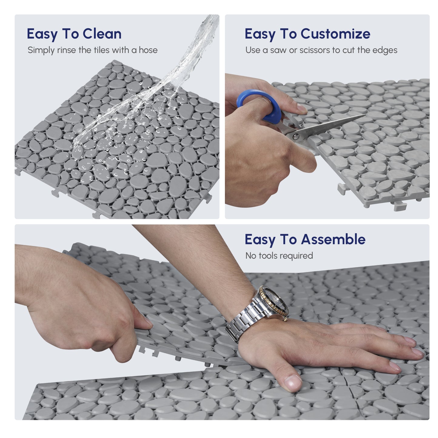 12x12 Inch Gray Interlocking Deck Tiles - Waterproof & Anti-Slip