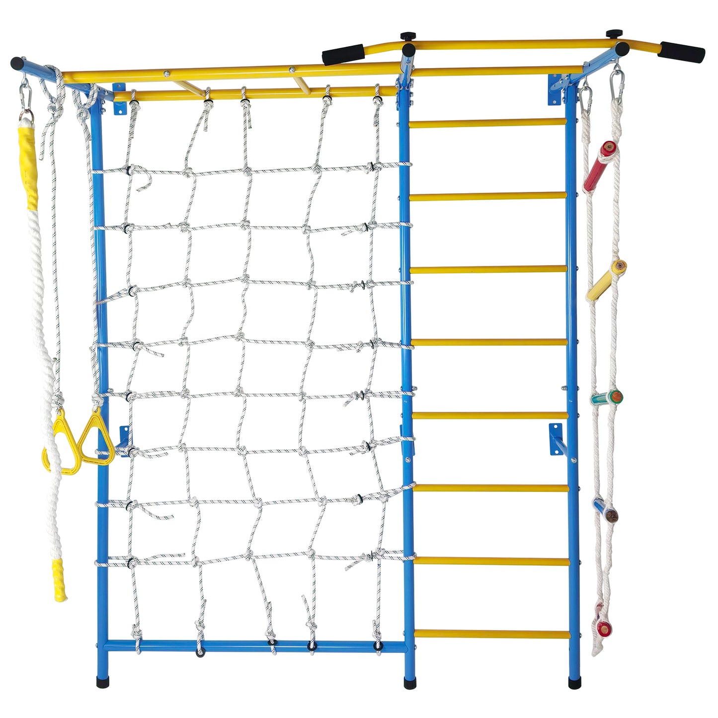 7-in-1 Indoor Playground Wall Gym with Monkey Bars & Gymnastic Rings