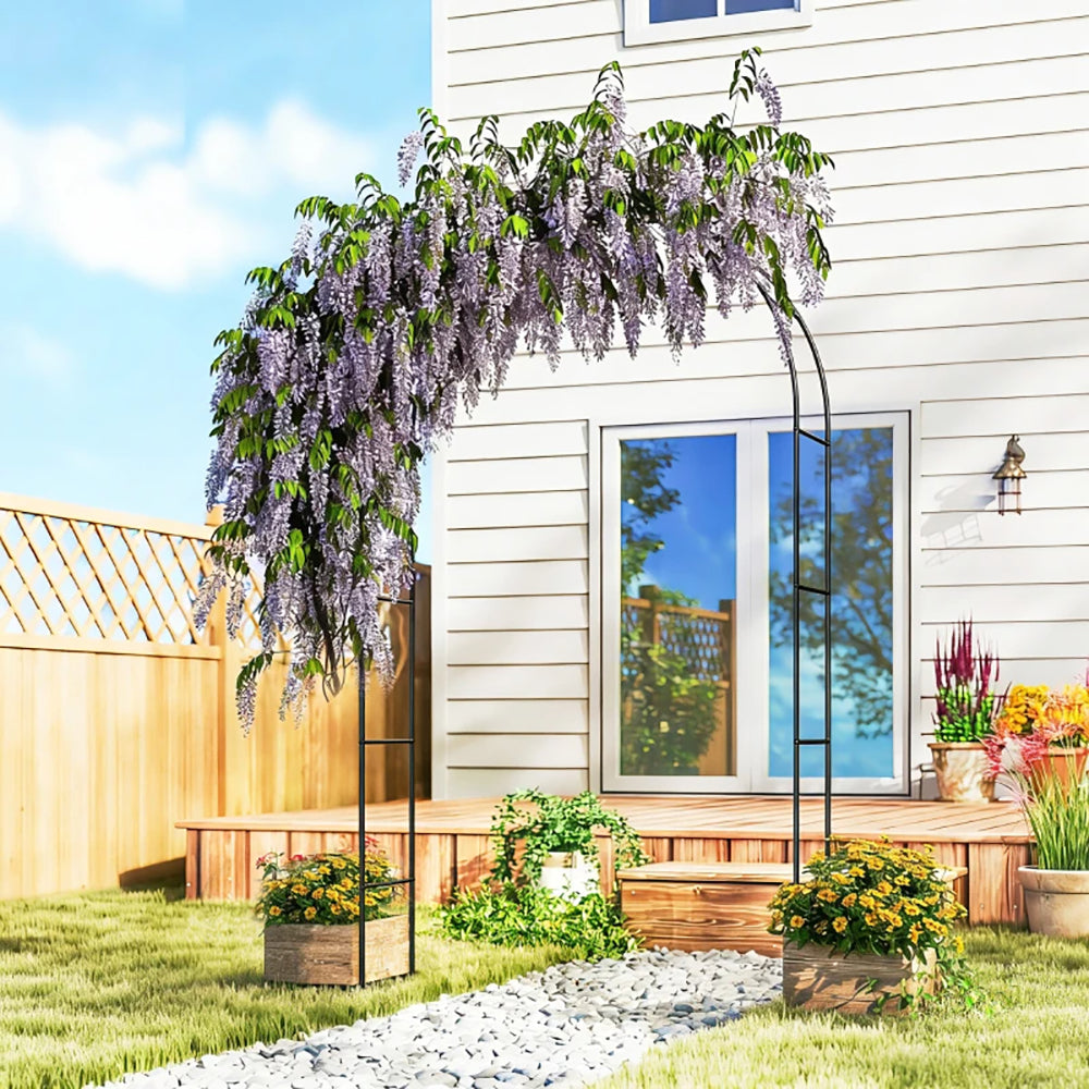 8 Ft Steel Garden Arch - Modern Wedding Arbor with Stable Base