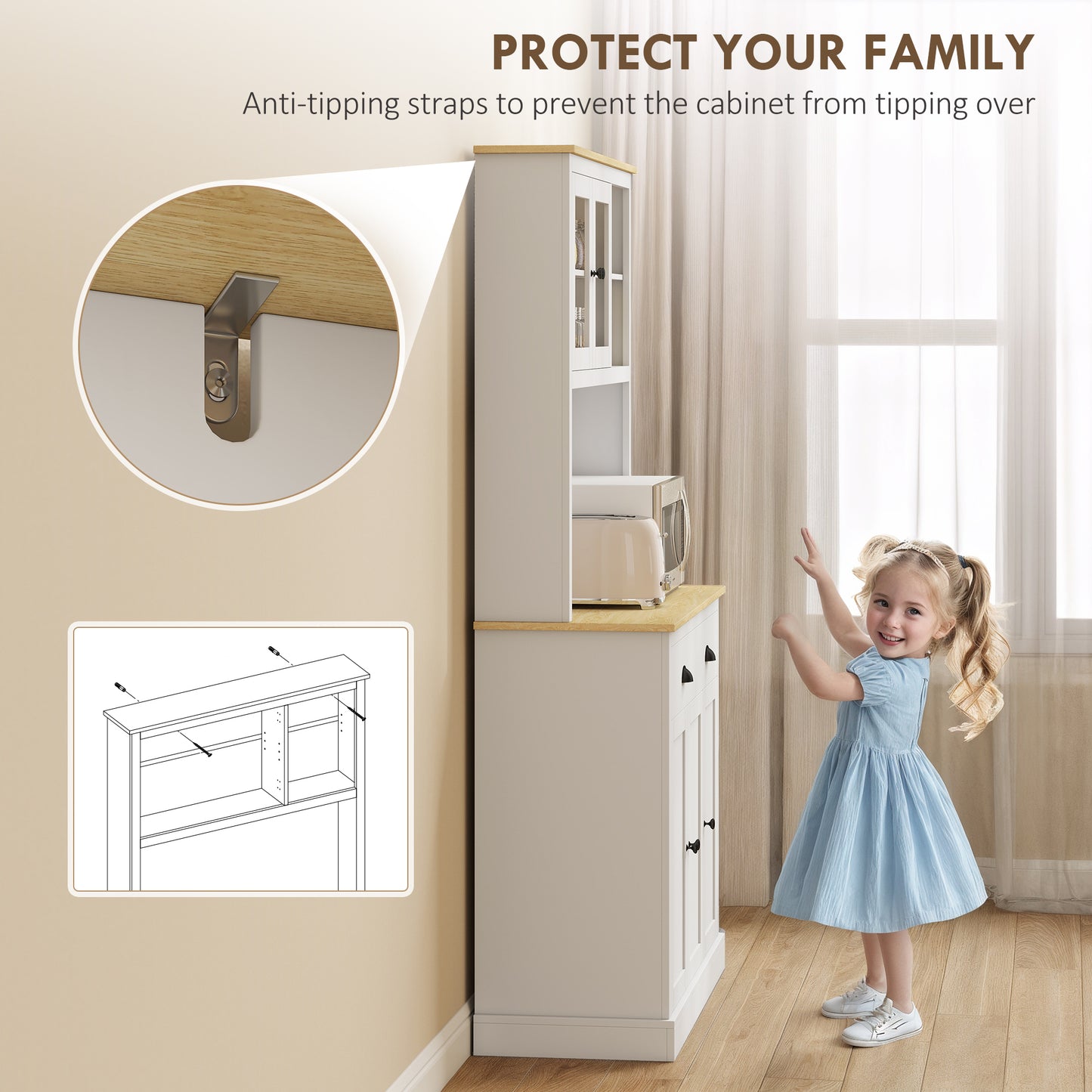 Modern Freestanding Kitchen Cabinet with Adjustable Shelves - White
