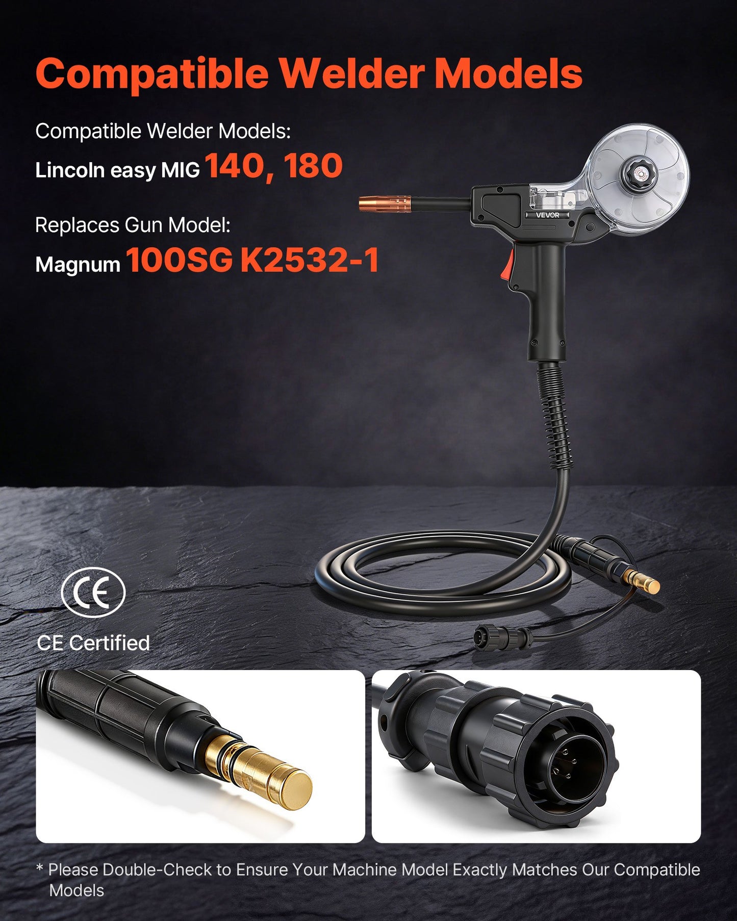 130Amp MIG Spool Gun with 10ft Cable for Lincoln Welders - Includes Tips & Aluminum Wire