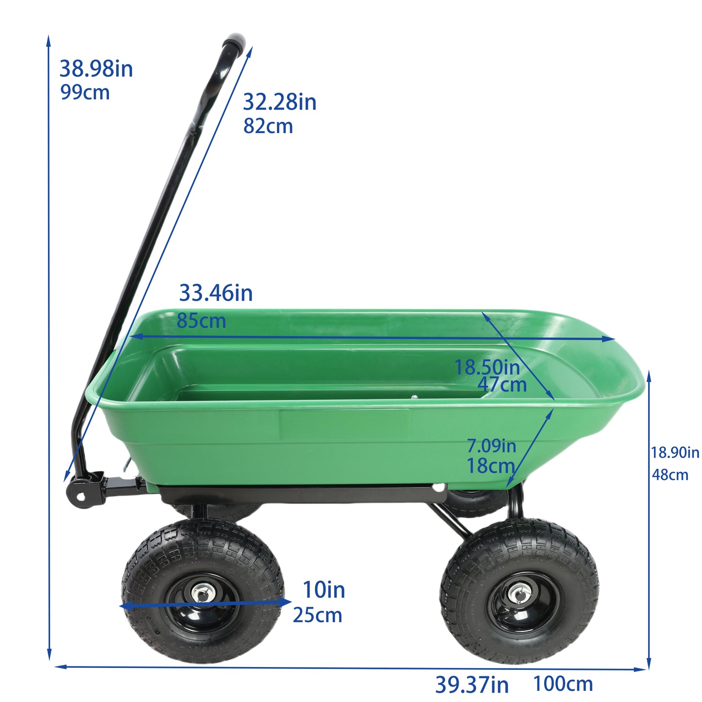 Folding Garden Dump Cart with Steel Frame 10 Inches Green Capacity 220lbs