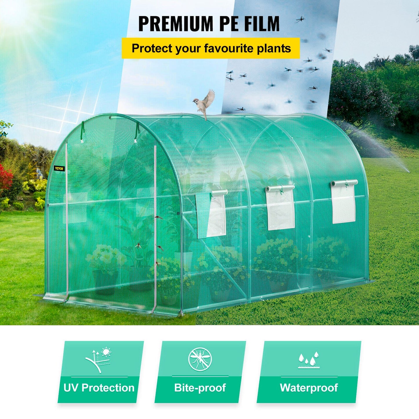 Walk-In Tunnel Greenhouse 12x7x7 Ft Portable Plant Grow House with Steel Frame