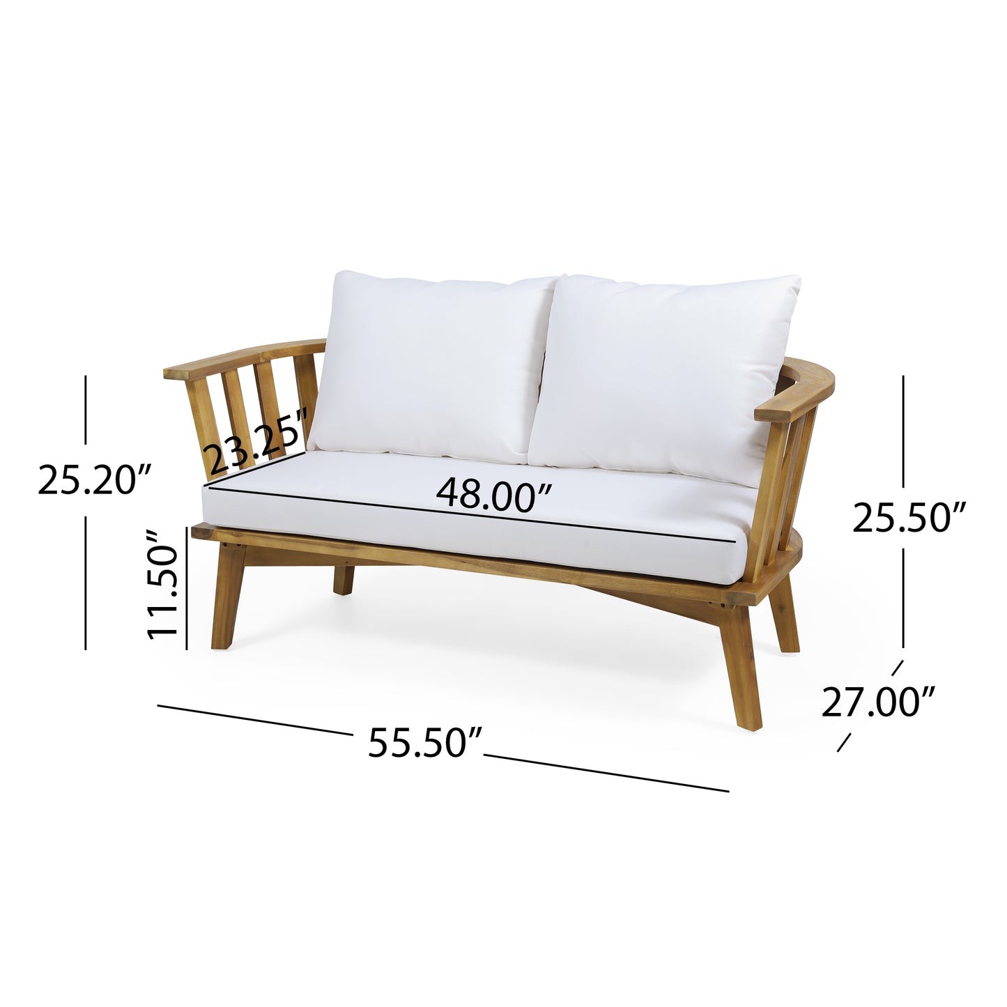Outdoor Wooden Loveseat With Cushions - White Teak 55.50 W X 27.00 D