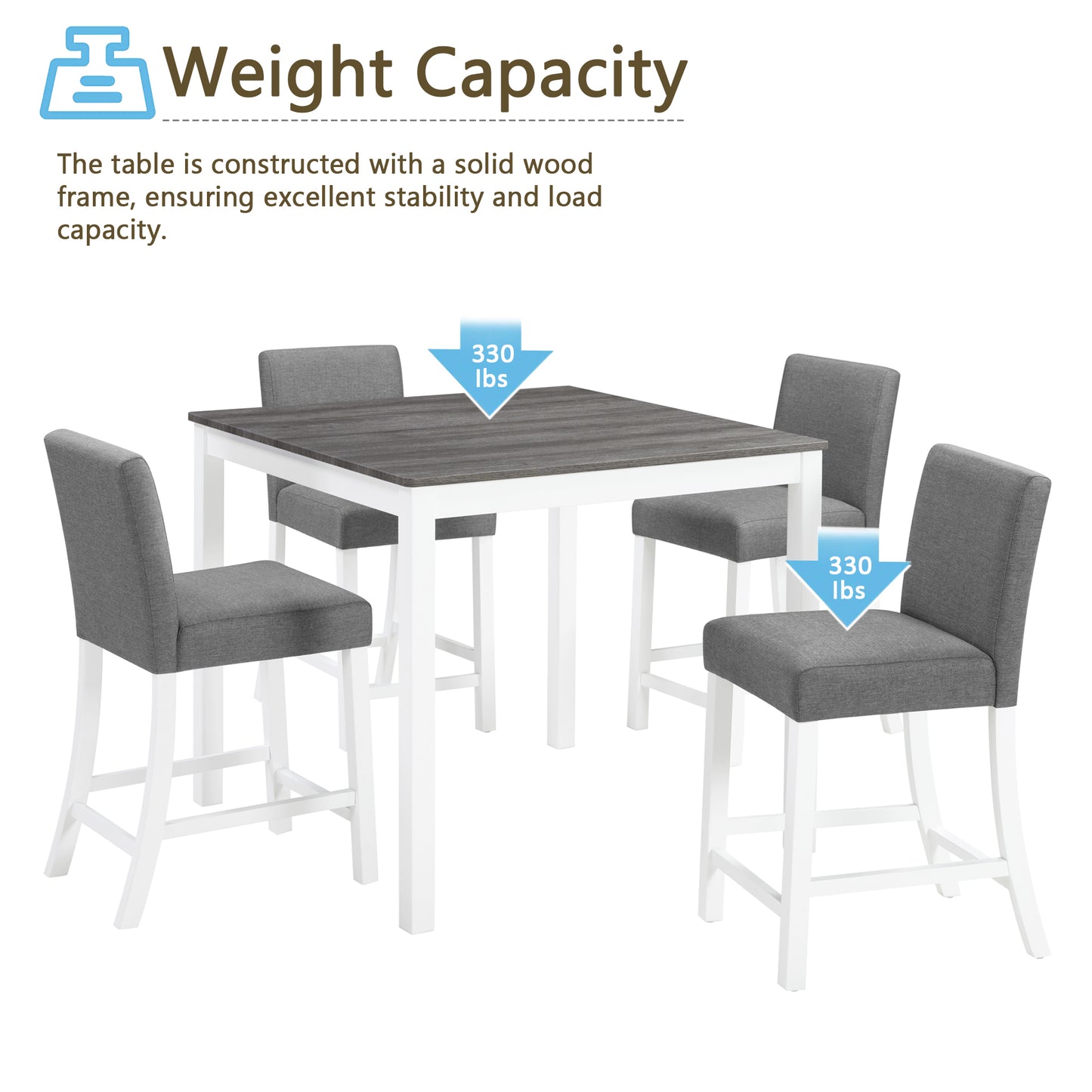 5-Piece Grey & White Counter Height Dining Table Set