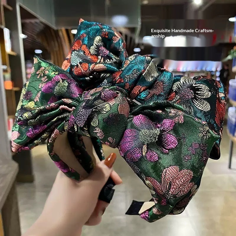 Retro Bow Headband – Jacquard Embroidered Hair Accessory