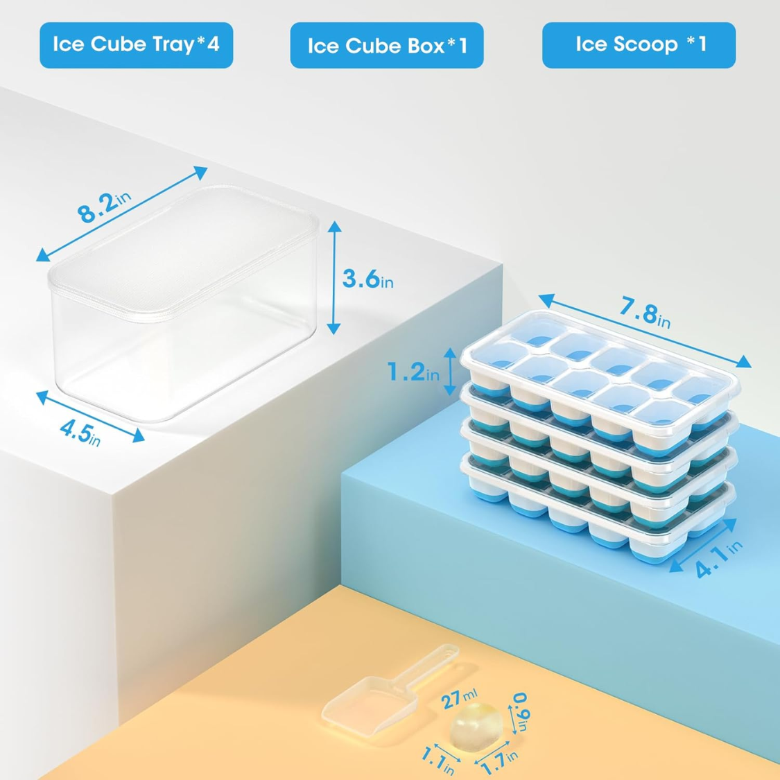 Ice Cube Tray With Lid And Bin - 4 Pack Silicone Trays For Freezer,