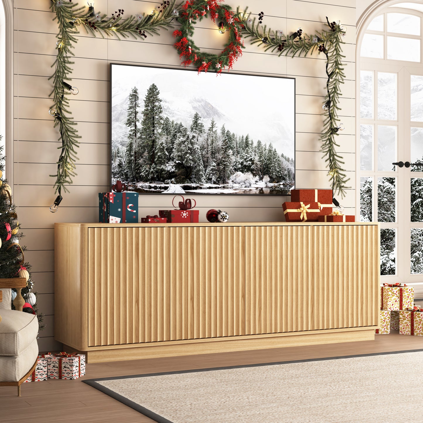 Natural Buffet Cabinet with Storage - 62.99" Sideboard & Shelves