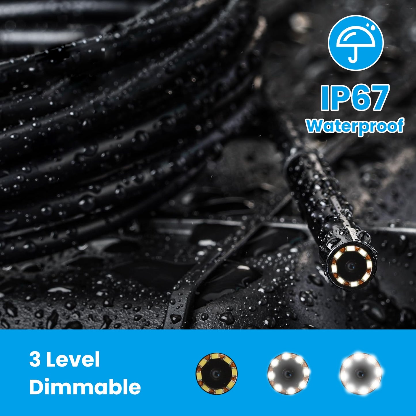 HD Inspection Camera with Light 4.3in Screen 16.4ft Waterproof Borescope for Plumbing & Automotive