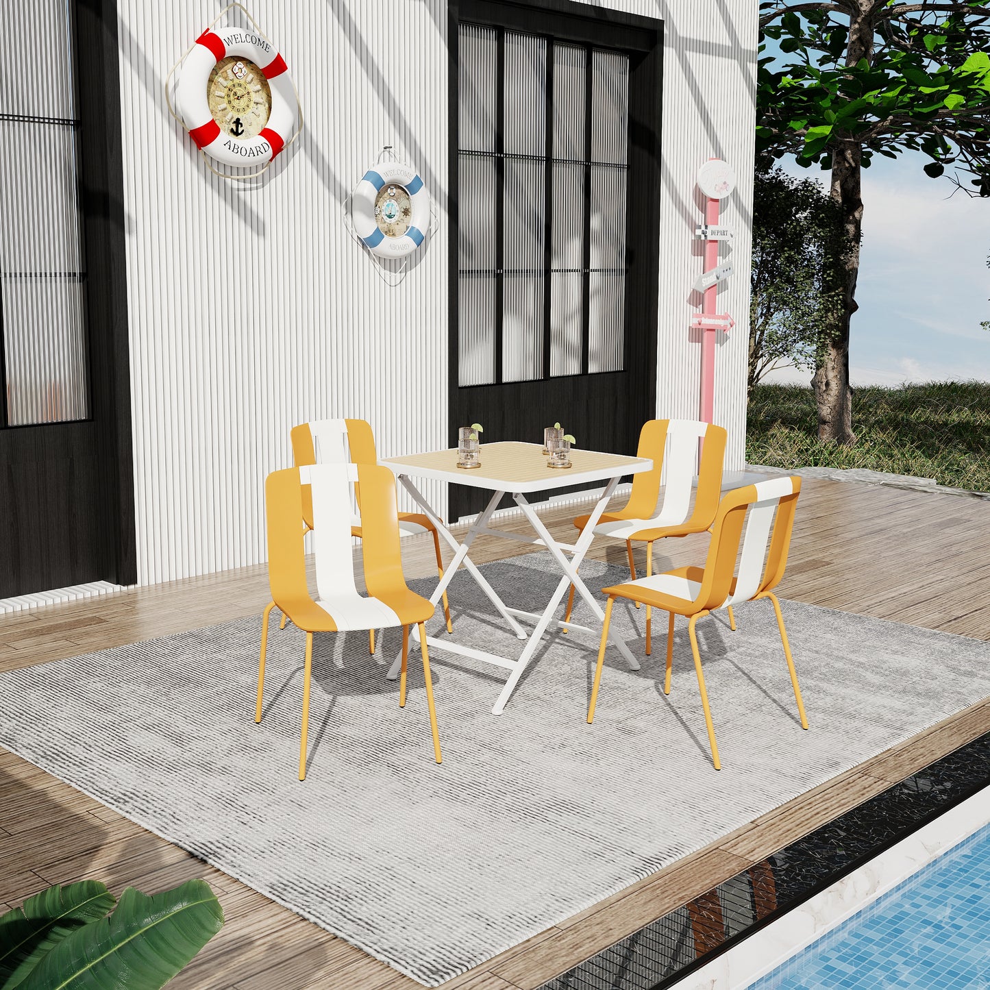 4-Pack Modern Striped Color Block Chairs - Indoor/Outdoor Seating