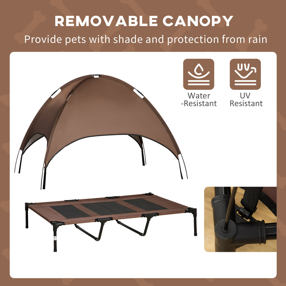 Elevated Portable Dog Bed with Canopy Shade - Cooling Pet Cot 48x36 Inches