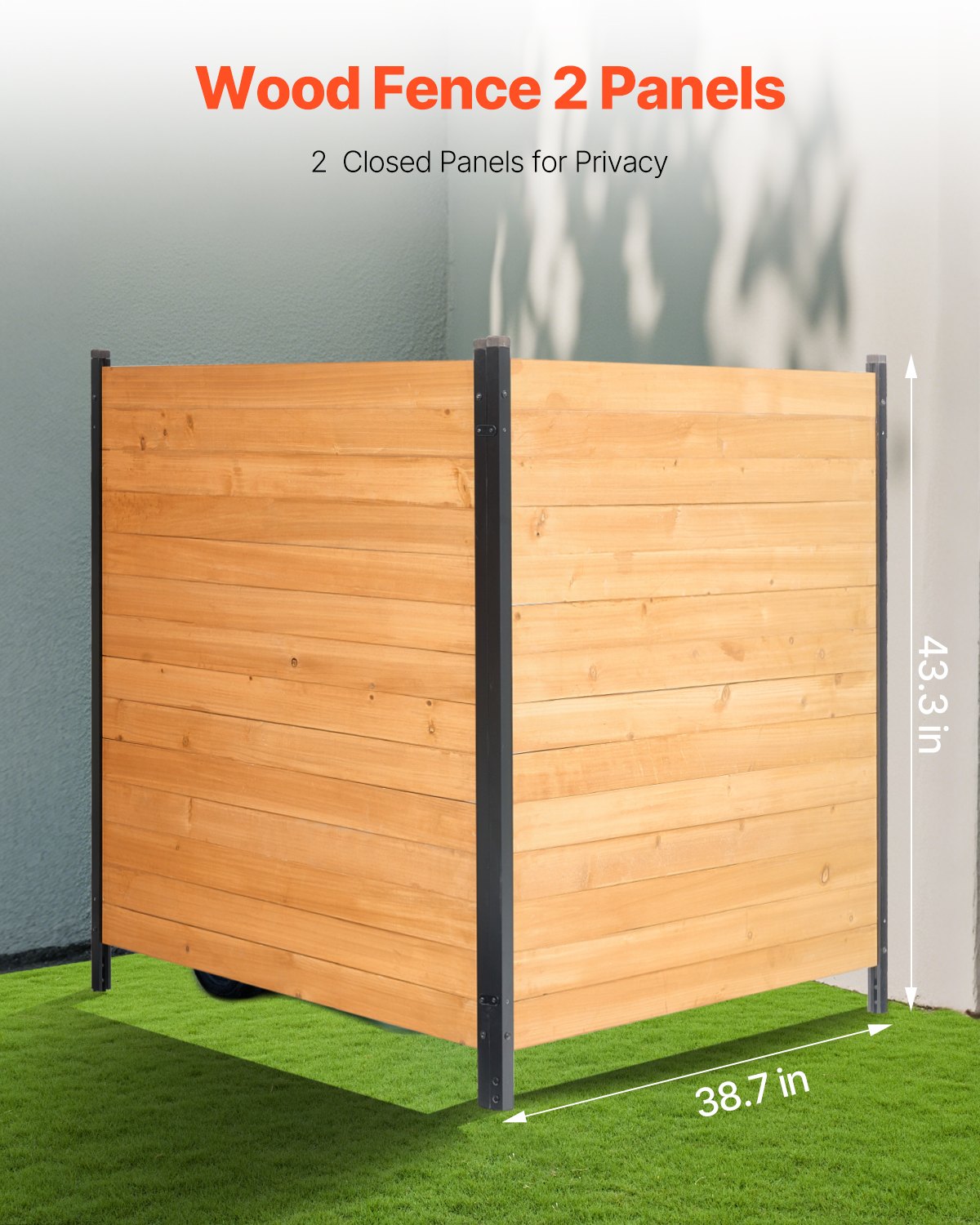 Wooden Privacy Fence 2 Panels - Natural Solid Wood Garden & Air Conditioner Cover 38' W x 42' L