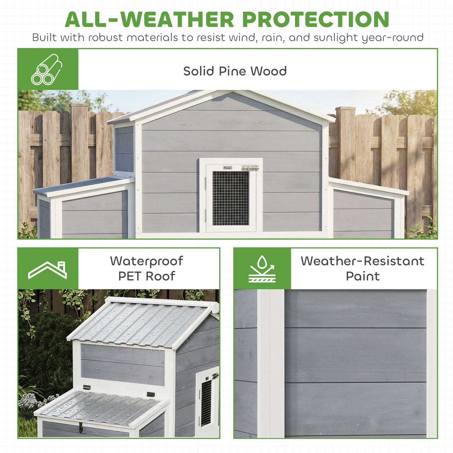 Large Wooden Chicken Coop with Nesting Boxes & Ramp - 66.5 Inch