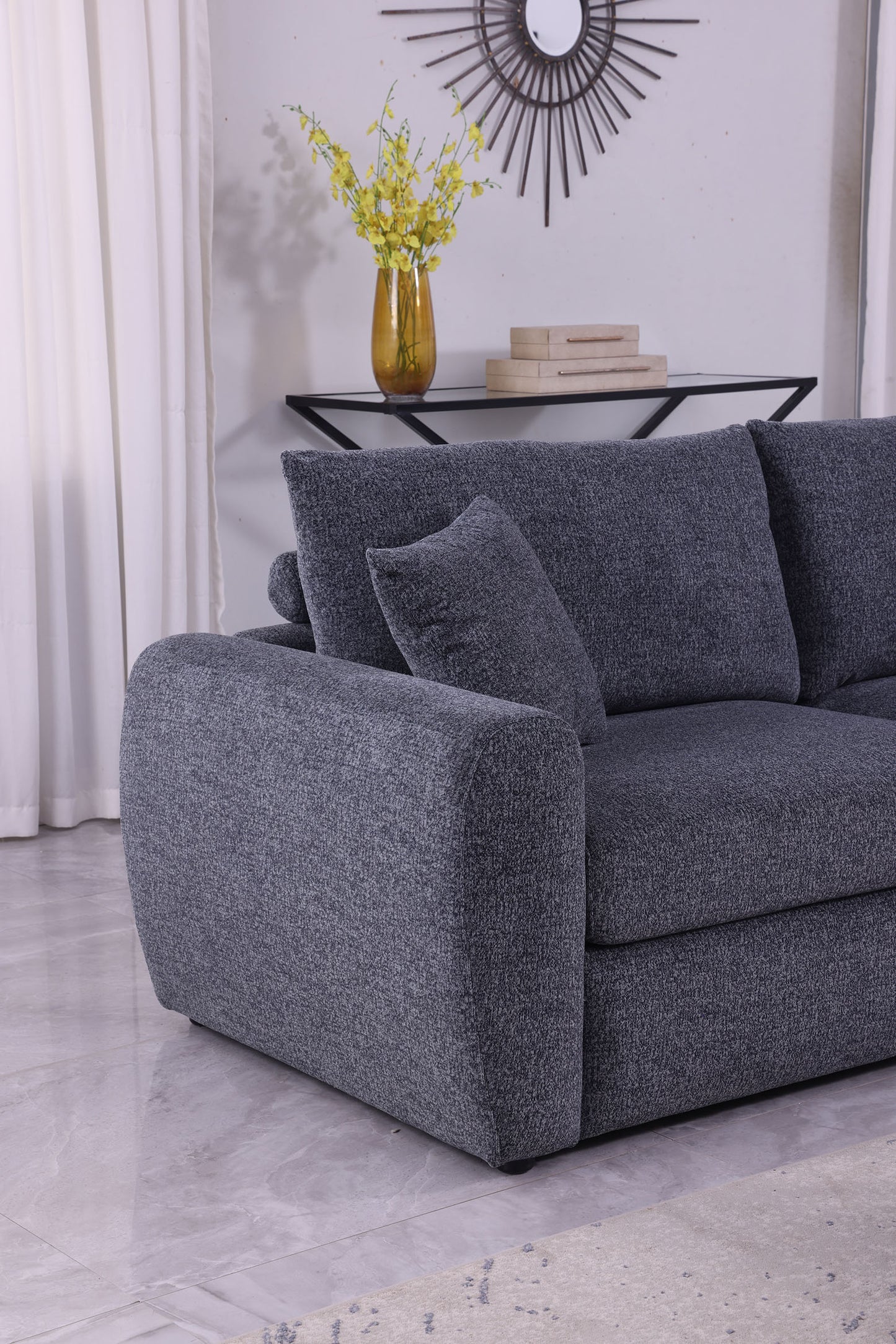 Modern Minimalist 3-Seat Gray Sofa - Comfortable Chenille Design
