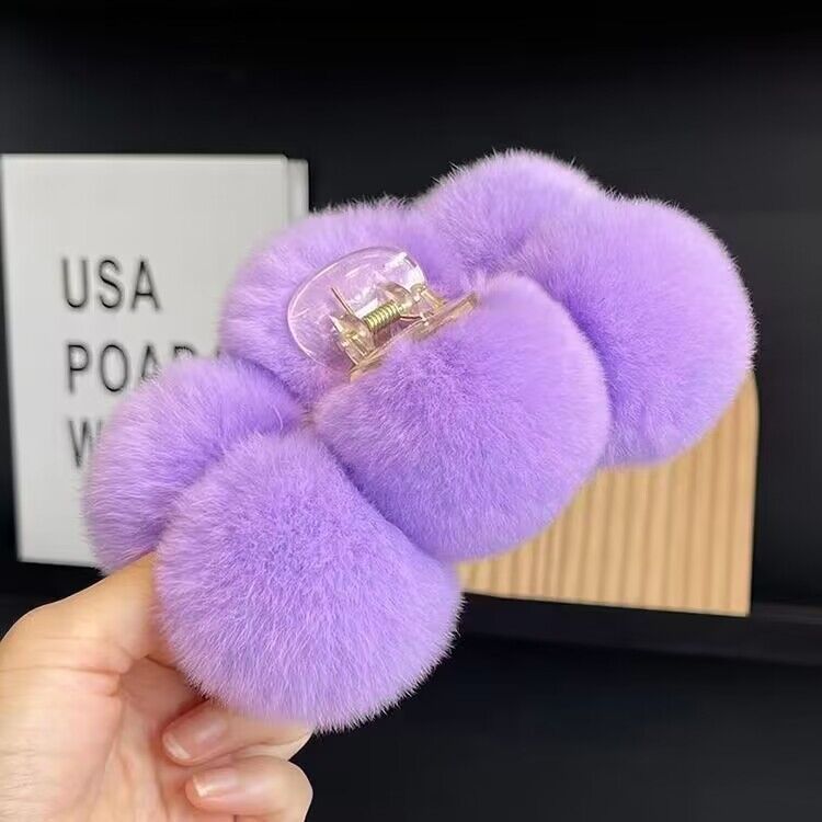 Elegant Rabbit Fur Ball Hairpin Plush Grip
