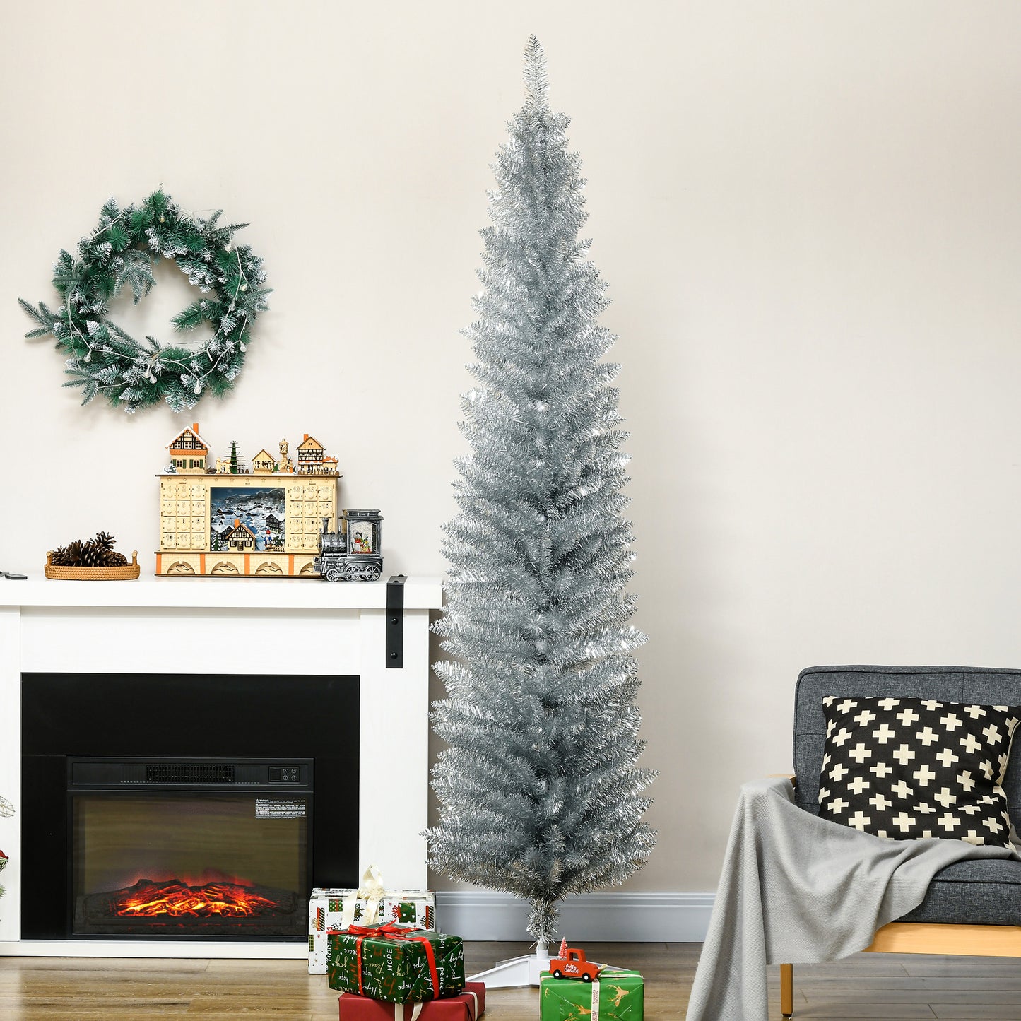 7FT Silver Pencil Christmas Tree with 499 Branch Tips