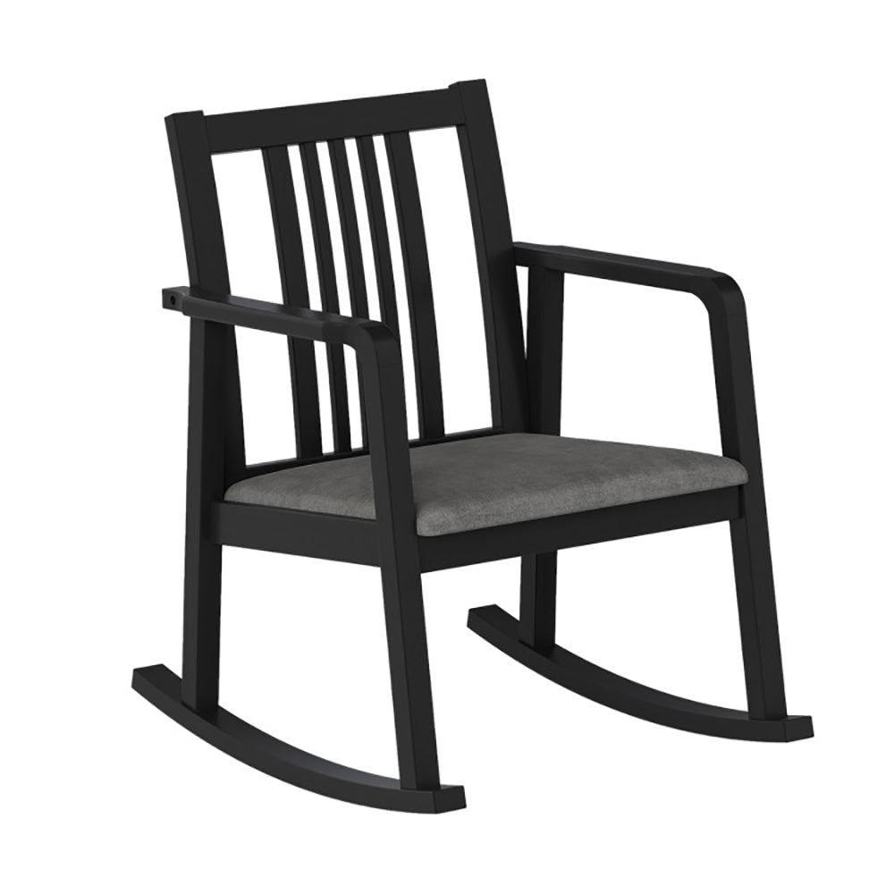Rocking Chair With Slatted Back And Curved Armrests Rubberwood For
