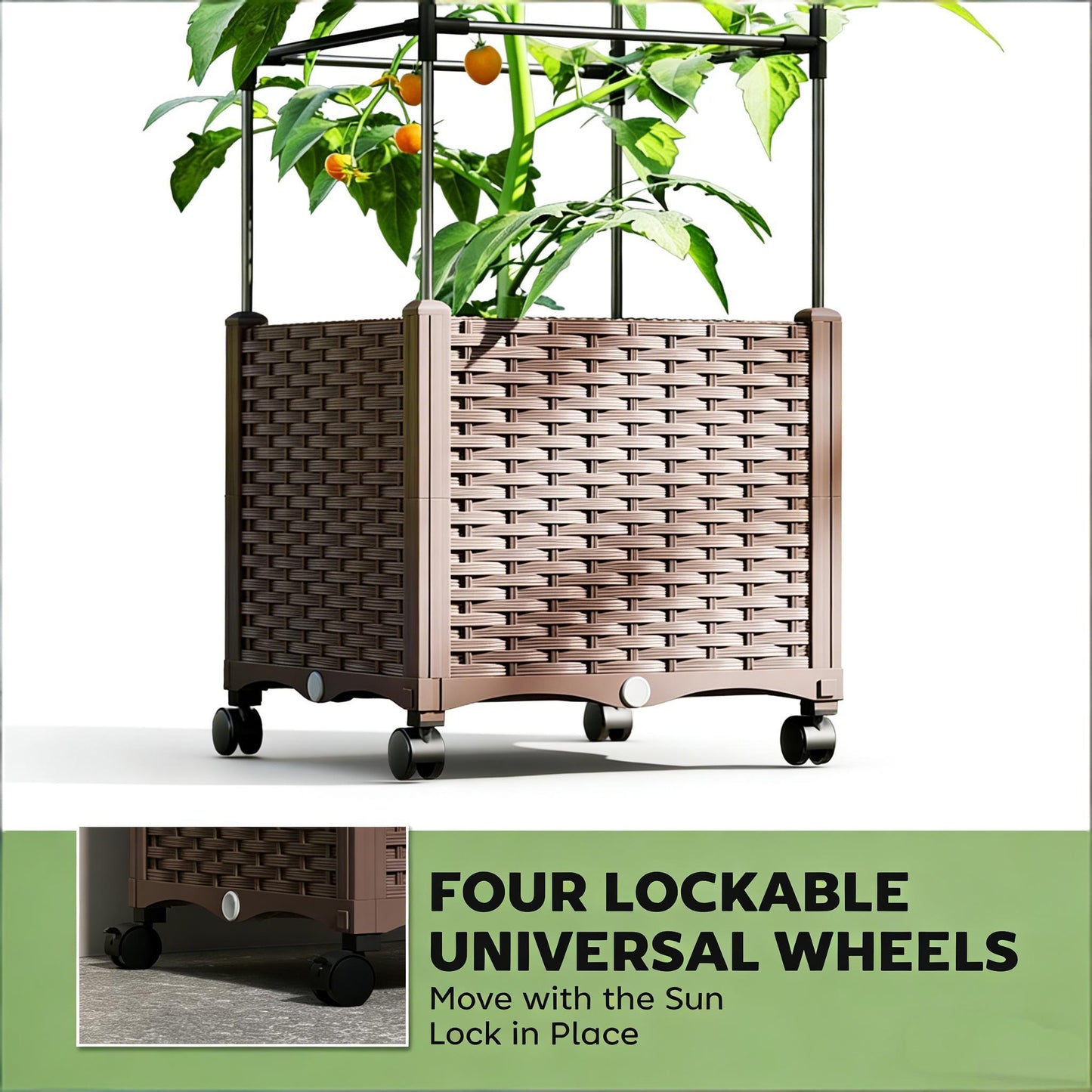 Raised Garden Bed with Mobile Trellis - Brown