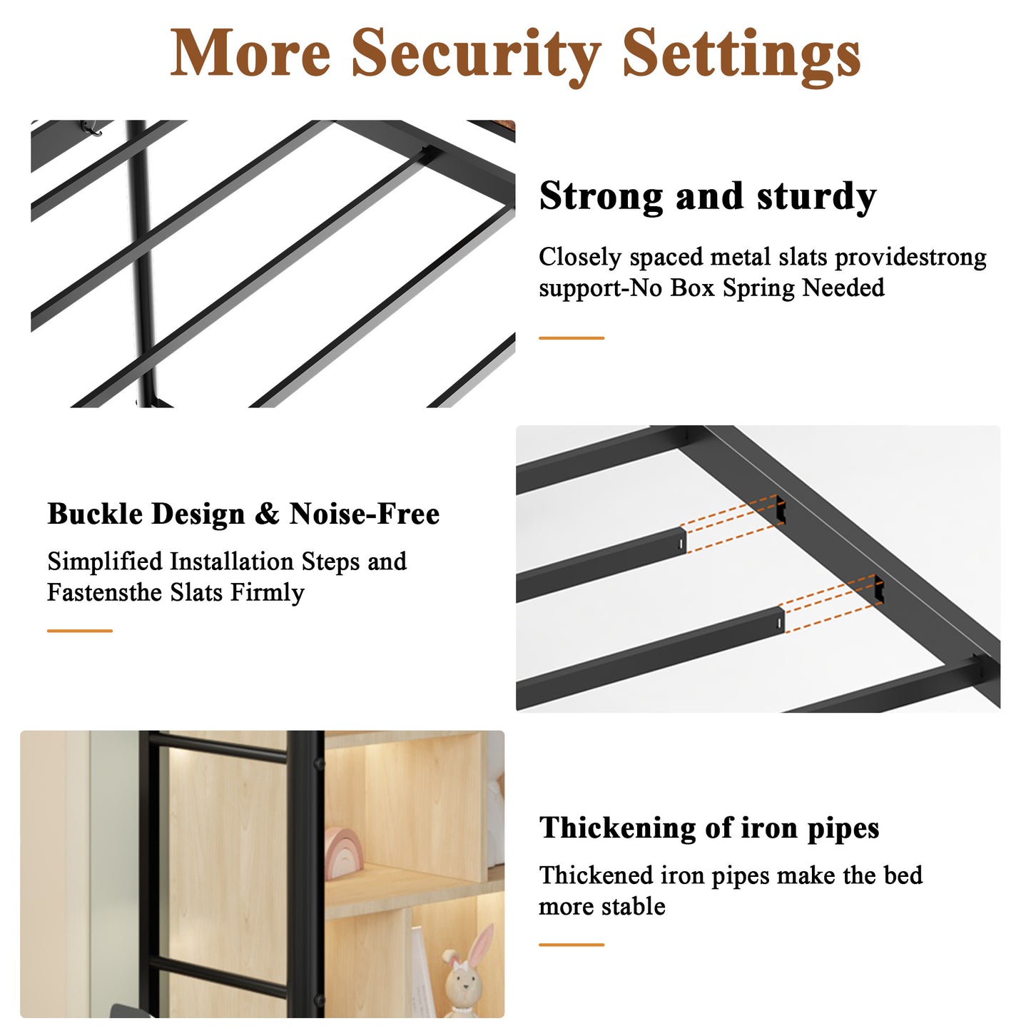 Loft Bed Frame with Desk & Storage - Twin Metal Design