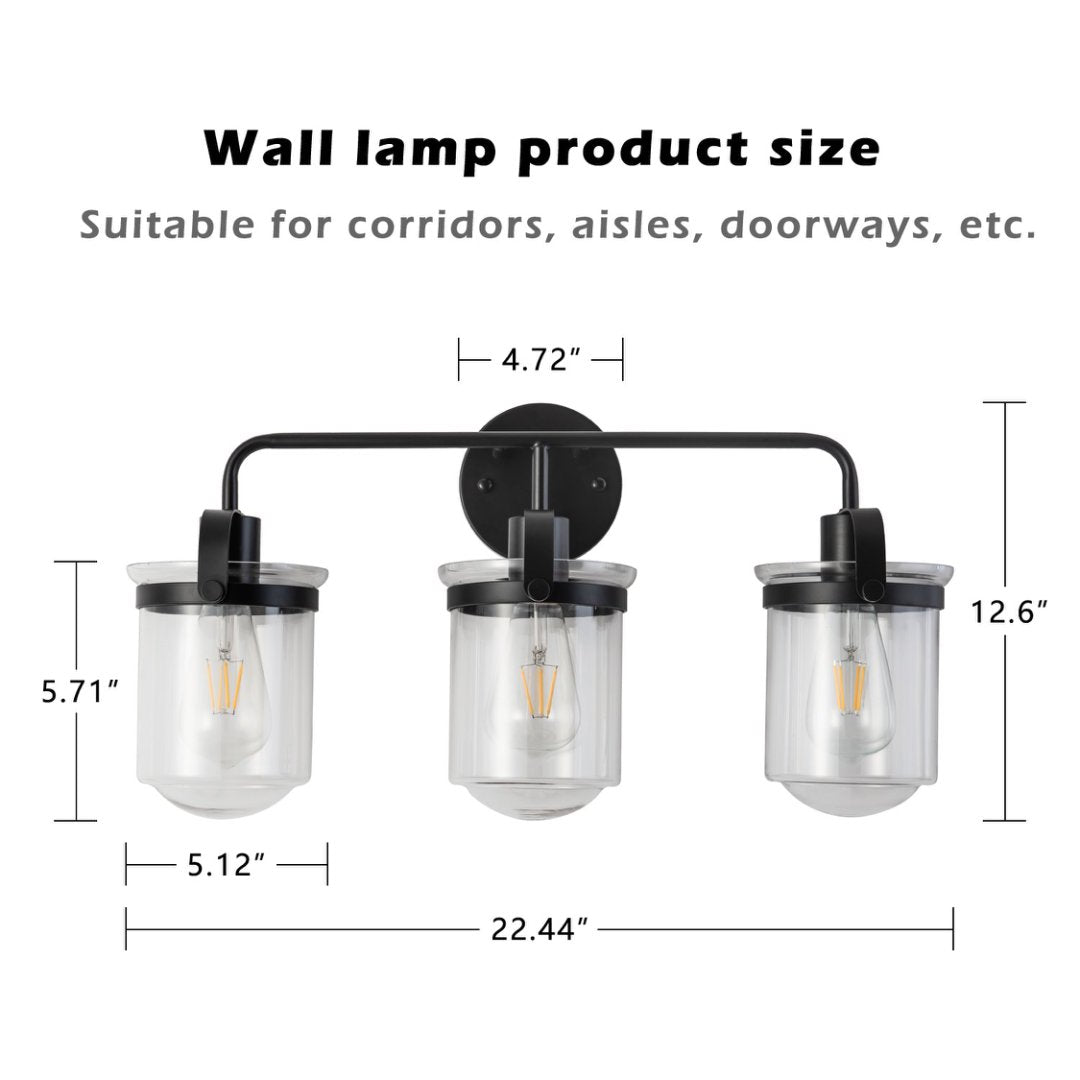 Modern Black Glass Sconce Light Fixture for Bathroom & Living Room - E26 Socket, Indoor Use