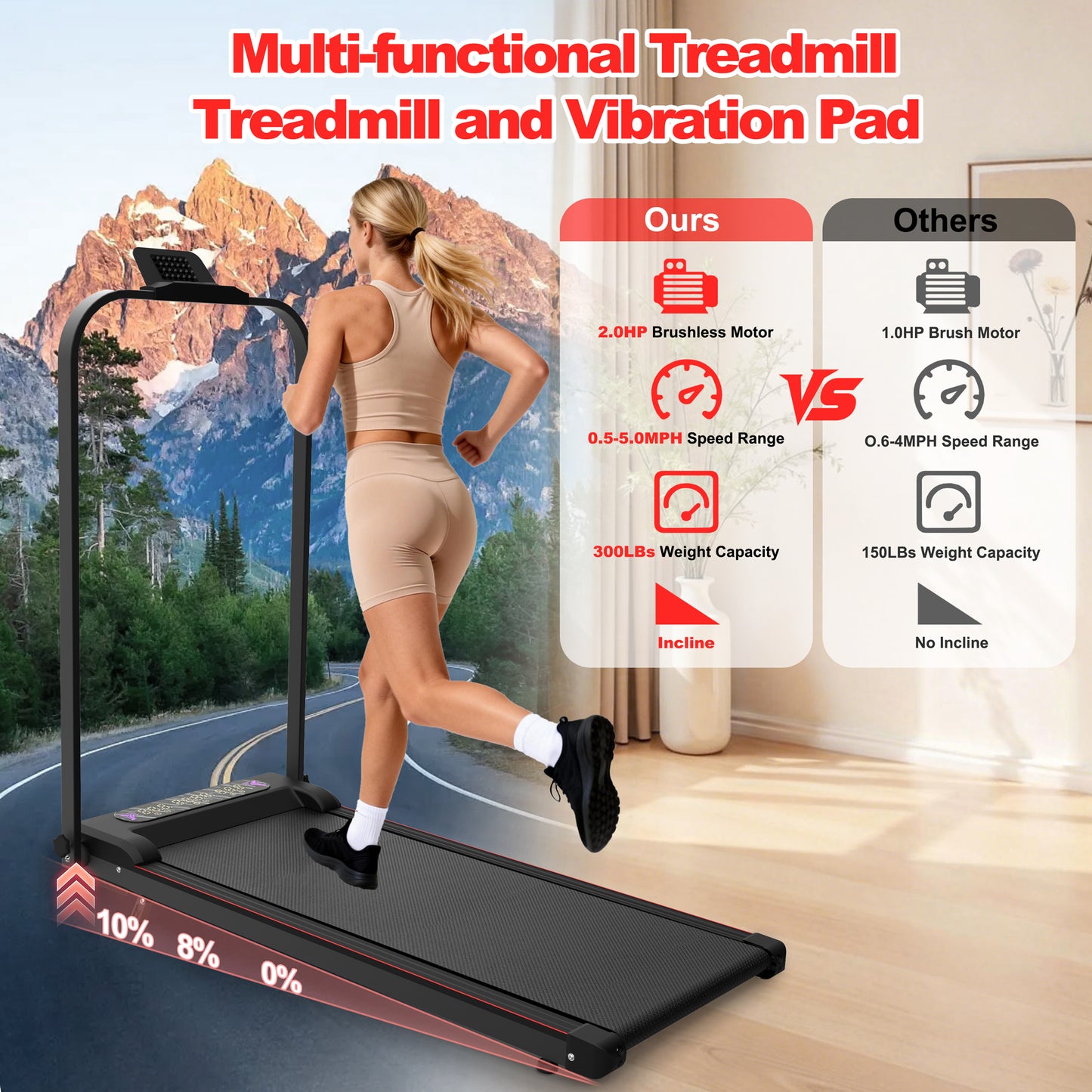 Foldable Treadmill with Handle Bar & Incline - Portable Under Desk Walking Pad