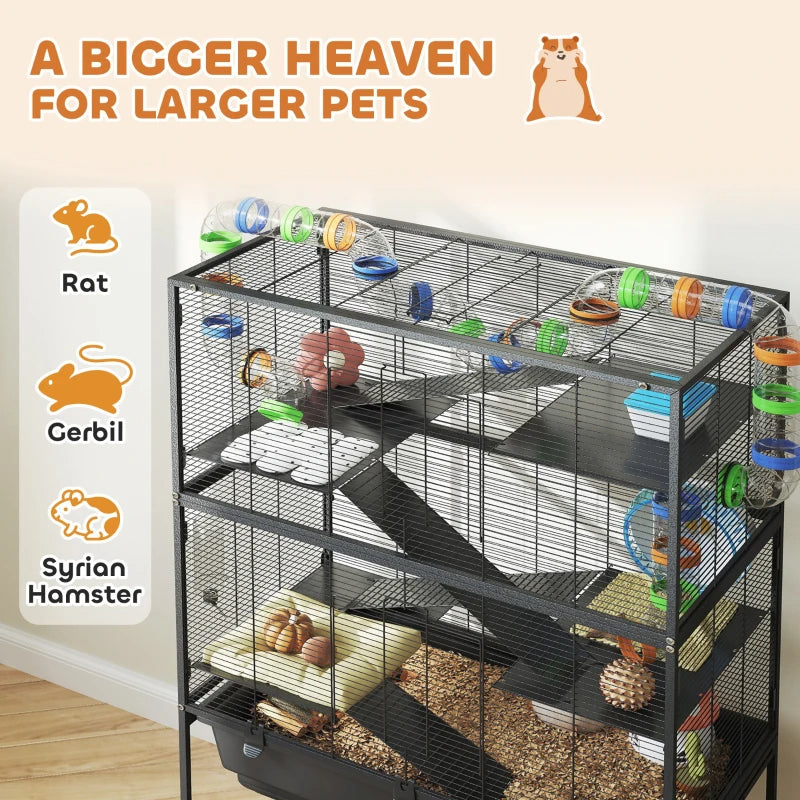 Large 5-Tier Hamster Cage with Deep Tray, Exercise Wheel & Storage Shelf