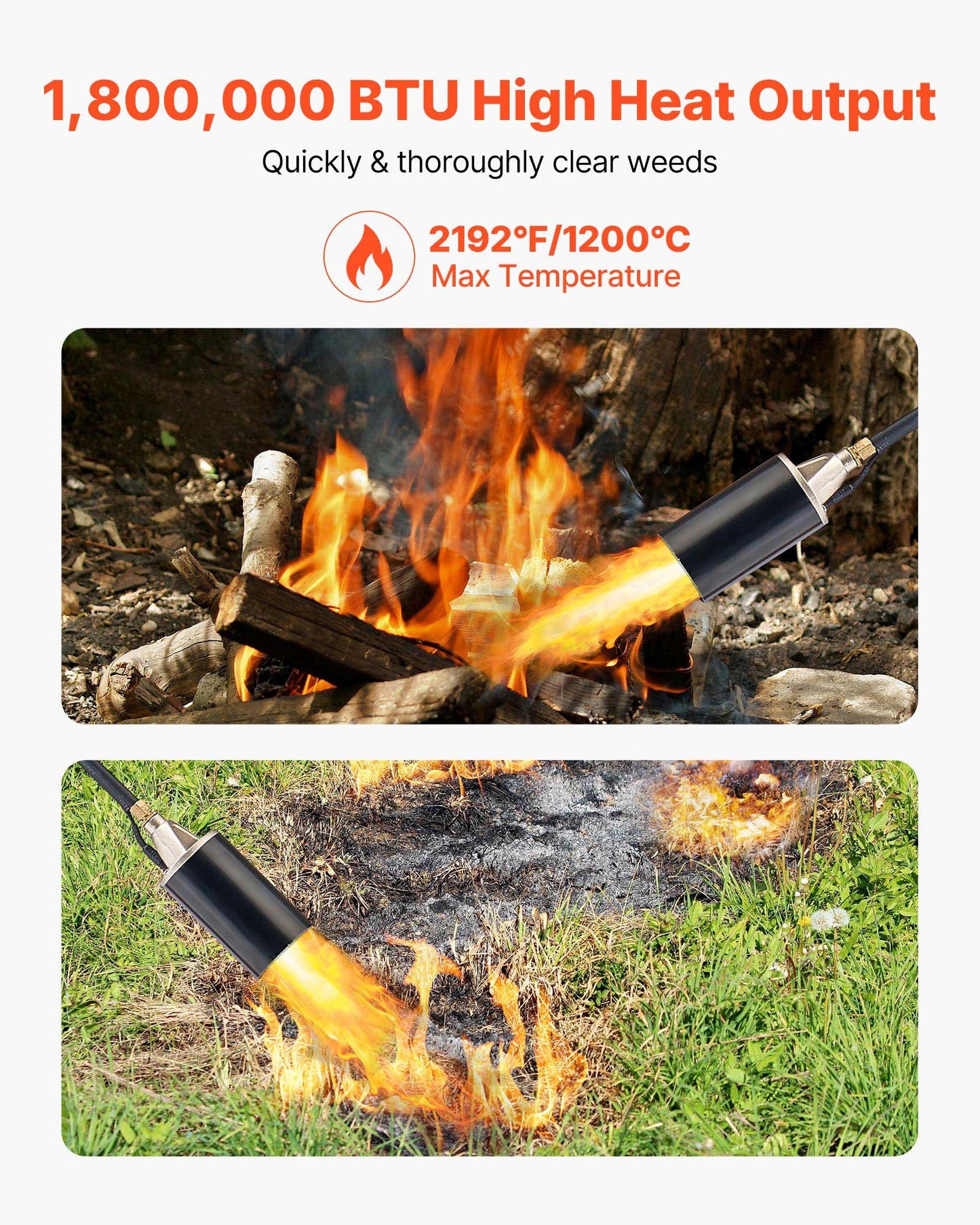Propane Weed Torch Burner 1.8 Million BTU Ice Snow Melter with 10ft Hose