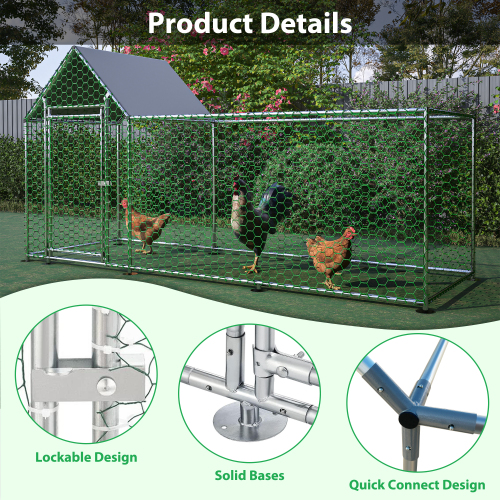Metal Chicken Coop with Lid - 10x3FT Backyard Poultry Habitat Cage