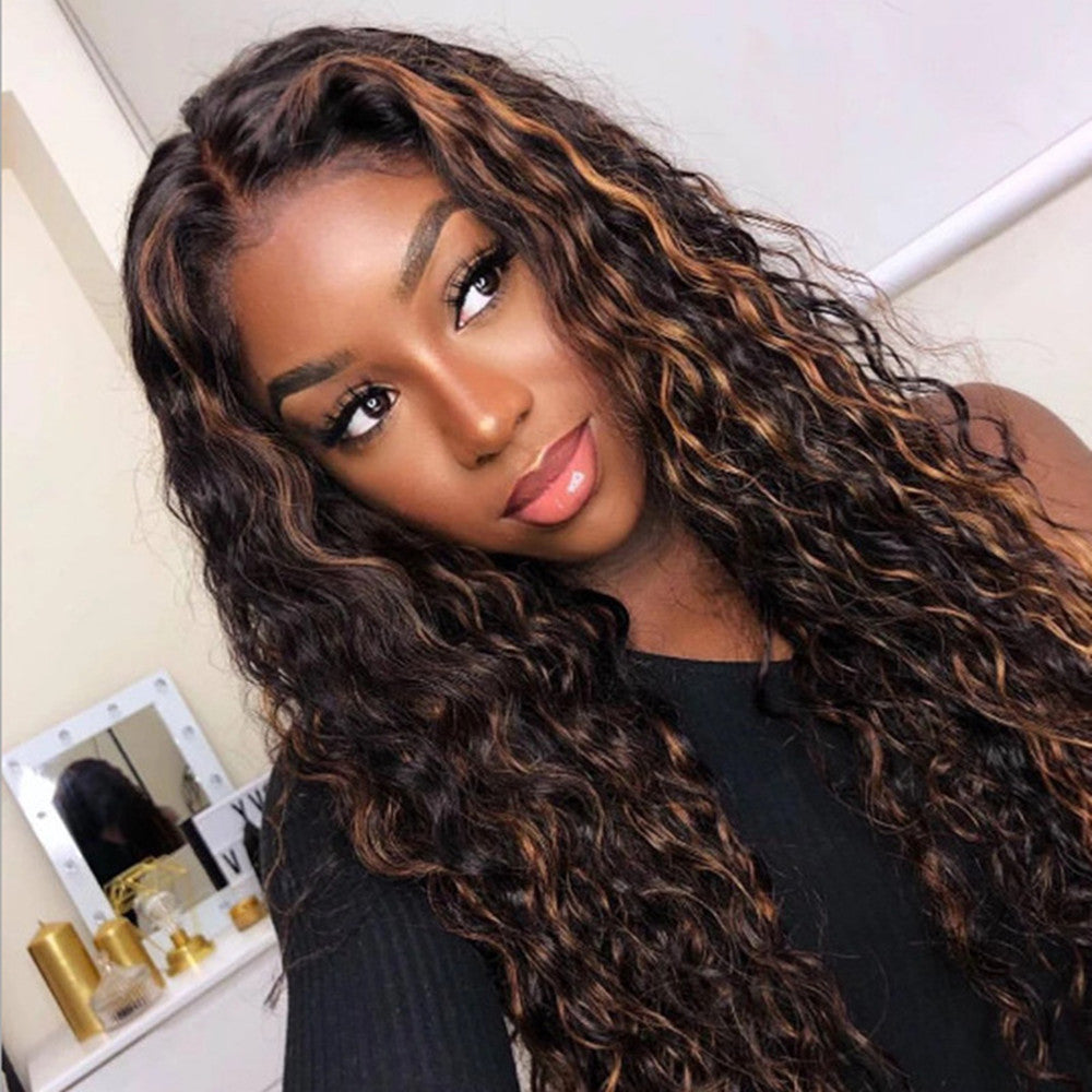 African Small Curly Wig with Mixed Color Long Hair for Ladies - Synthetic & Dyeable