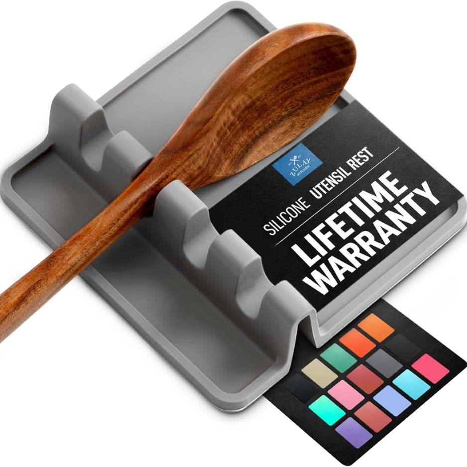 Silicone Spoon Rest - Heat-Resistant Multi-Utensil Holder - Gray