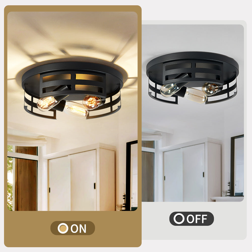 2-Pack Black Flush Mount Ceiling Light Fixtures - Modern Industrial Design for Kitchen Hallway