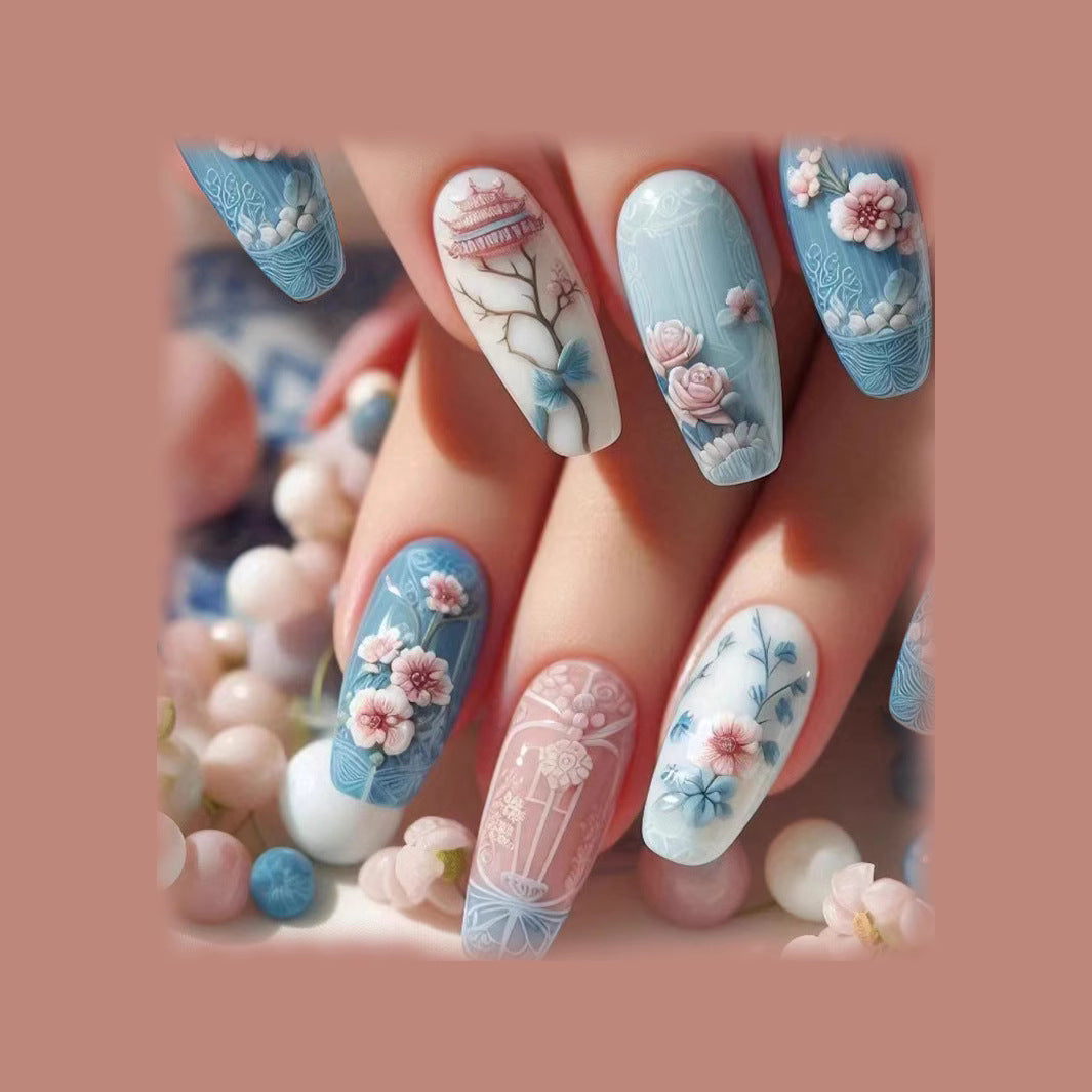 Fake Nail Art Stickers - 24 Pieces Floral & Christmas Designs for Ladies