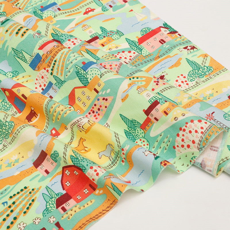 Cotton Fabric for Arts & Crafts - Cartoon Car & House Design, 45x110cm
